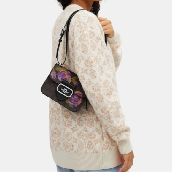 Morgan Square Crossbody In Signature Canvas With Rose Print - Picture 9 of 10